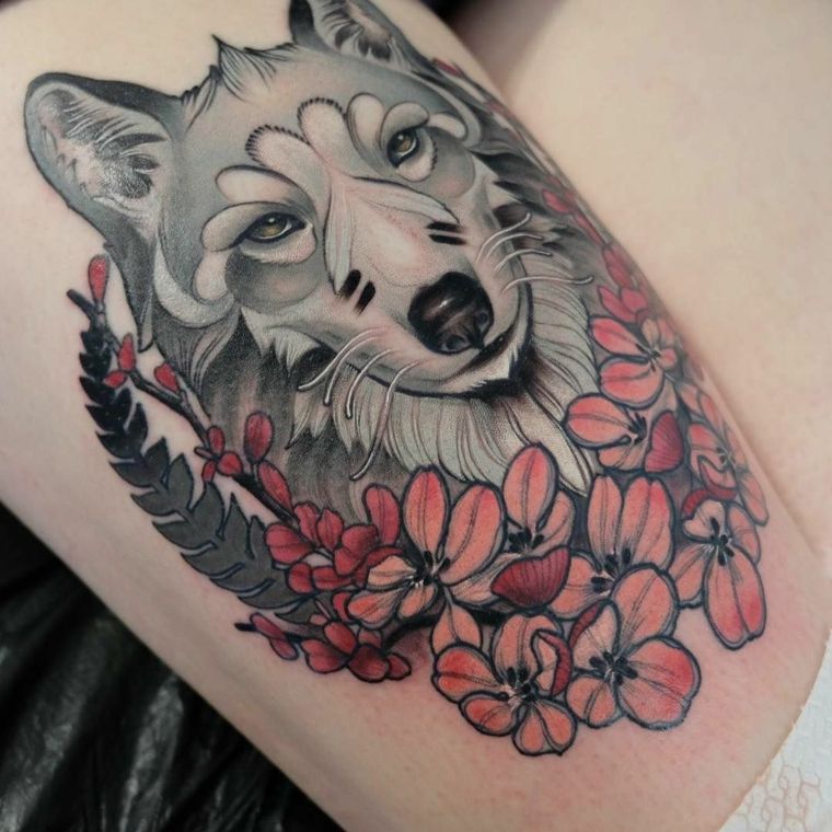 tatuajes neo-tradicionales-lobo