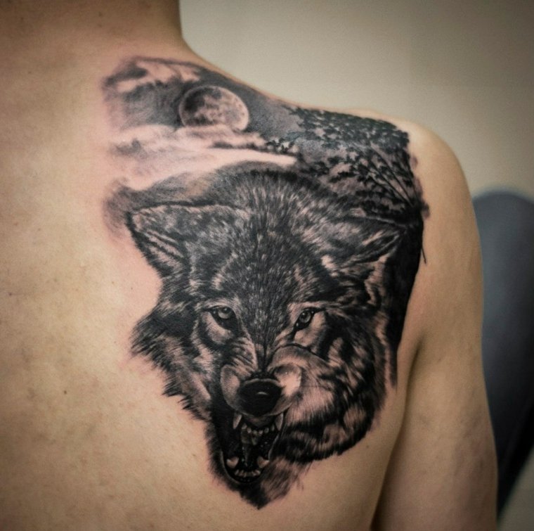 tatuajes para el hombro lobo