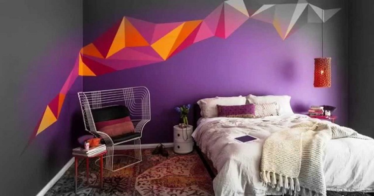 diseño de cuartos pintados-gris-purpura