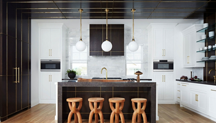 Cocinas negras con elementos de madera - 50 + diseños que le llevaran