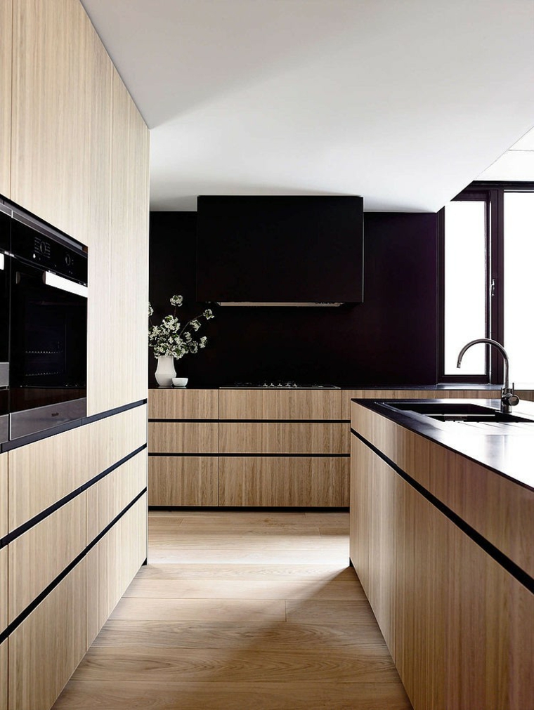 Cocinas negras con elementos de madera - 50 + diseños que le llevaran