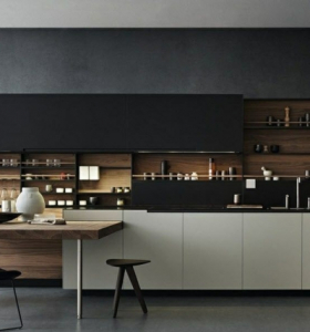 Cocinas negras con elementos de madera - 50 + diseños que le llevaran al lado oscuro