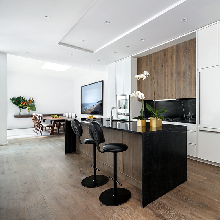 Cocinas negras con elementos de madera - 50 + diseños que le llevaran