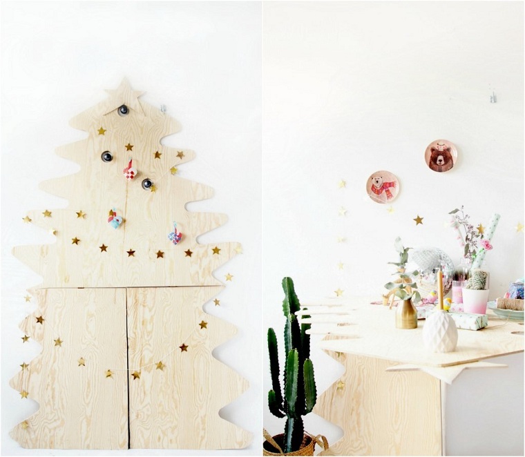 árbol de Navidad de madera pared-decoracion-estilo-madera