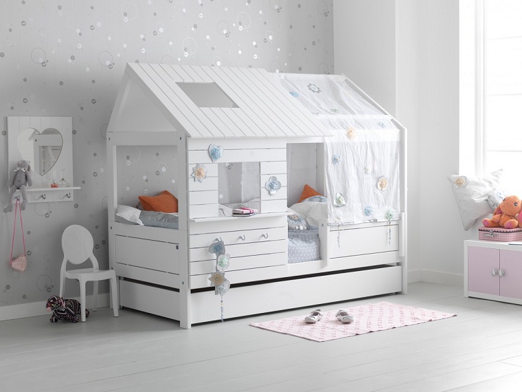 Dormitorio infantil blanco con elementos de madera ideas de diseño