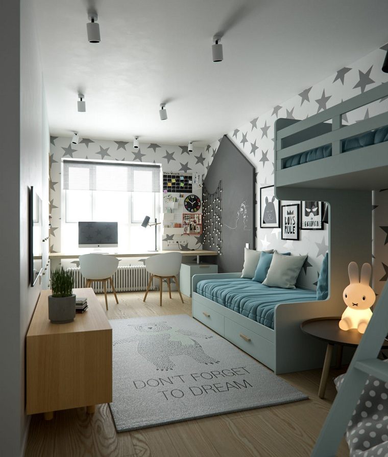 Dormitorio infantil blanco con elementos de madera ideas de diseño