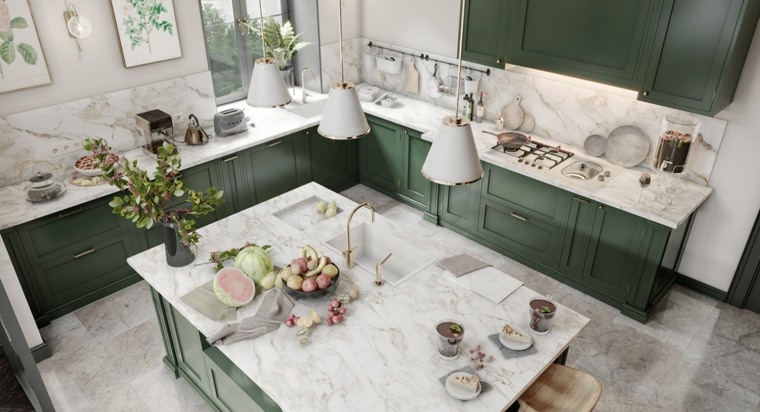 cocina-amplia-muebles-verdes-marmol