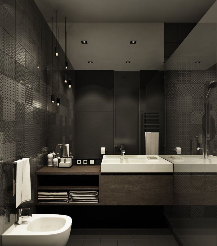 Diseños de cuartos de baño con colores oscuros - 100 fotos