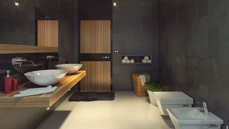 diseños de cuartos de baño-color-gris-oscuro-paredes