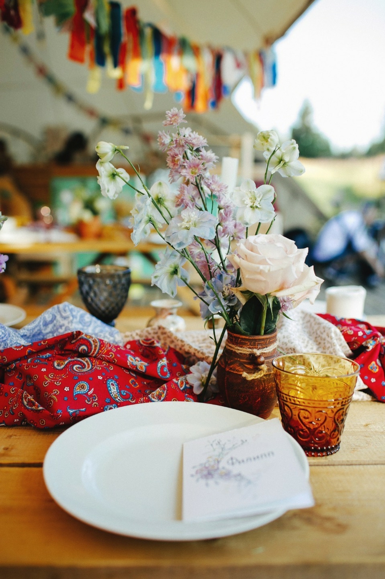 boda boho chic-mesa-camino-telas