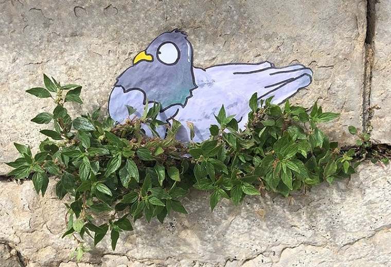 ejemplo de arte urbano nido de paloma