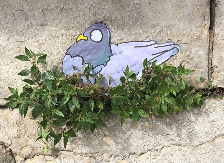 ejemplo de arte urbano nido de paloma