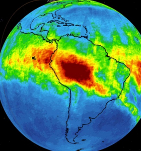 El mapa de un satélite de la NASA muestra la contaminación atmosférica de los incendios en Amazonas