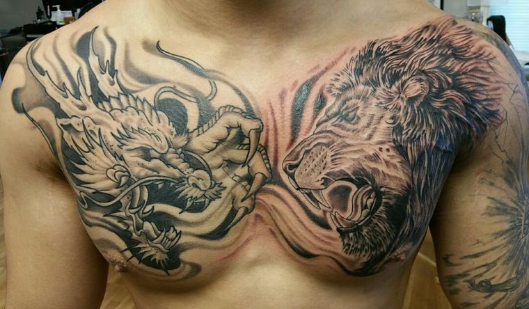 tatuajes de leones dragon