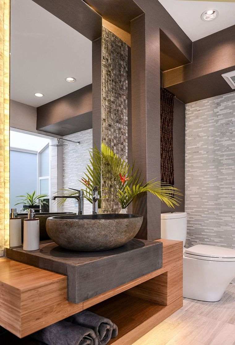 baños modernos piedra madera