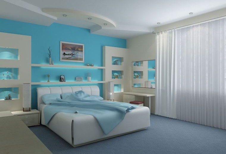 decoración de dormitorios blanco azul