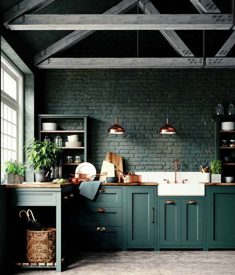 ideas-de-cocinas-pared-pintada-verde