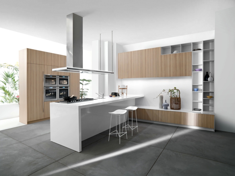 Diseño de interiores con hermosos pisos de color gris que se ajustan a