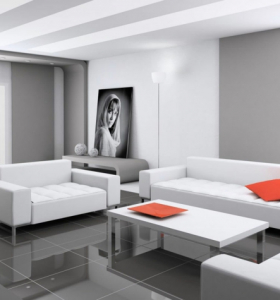 Diseño de interiores con hermosos pisos de color gris que se ajustan a cualquier habitación