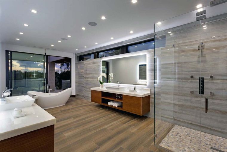 baños modernos bañera ducha abierta