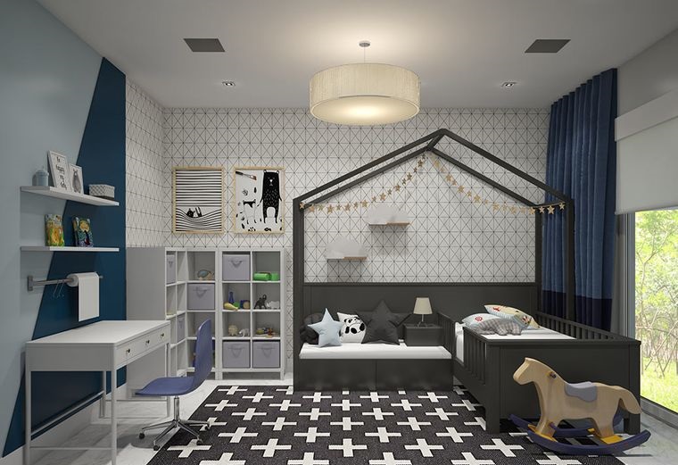 habitaciones infantiles gris azul
