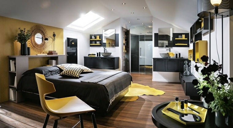 dormitorio-con-ducha-negro-amarillo