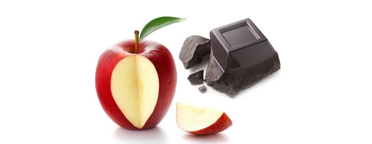 combinación de alimentos chocolate con manzana