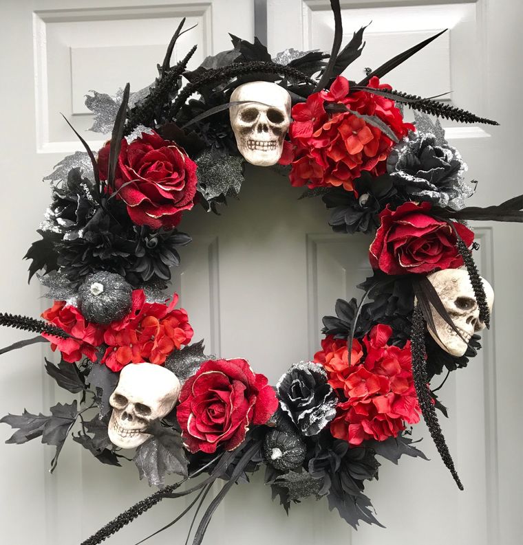 rojo y negro‌ corona puerta halloween