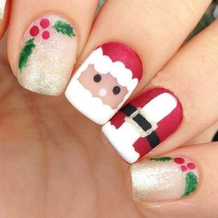 diseños de uñas navideñas con cara santa