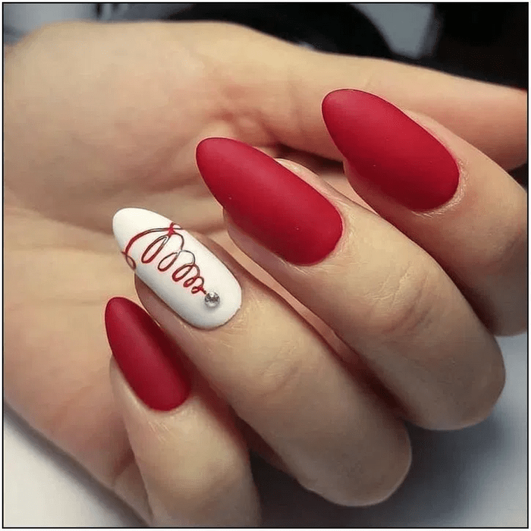 diseños de uñas navideñas rojo mate