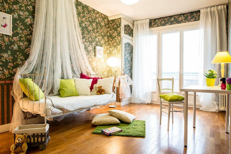 dormitorios-shabby-chic-ideas-papel-pared-verde