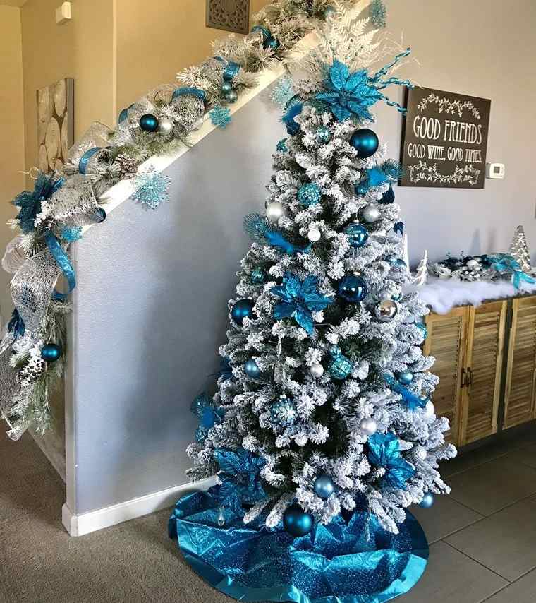 azul plateado decoracion navideña hogar