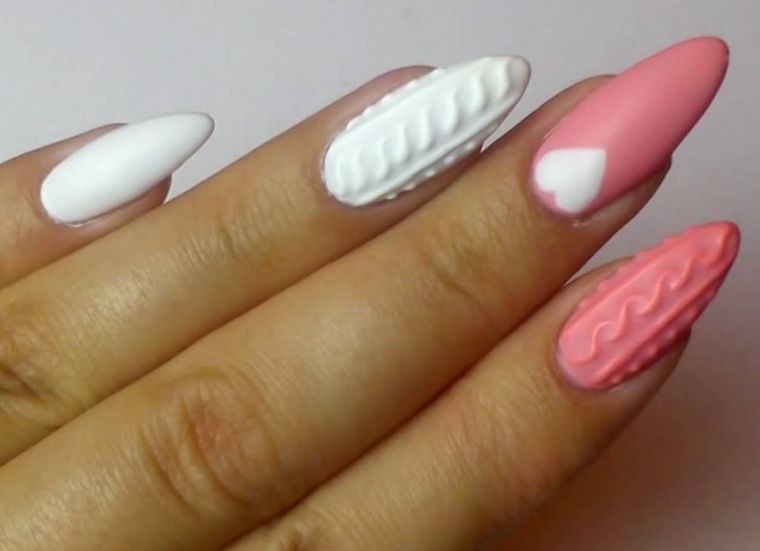 diseño de uñas rosa blanco