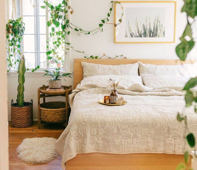 decoración boho dormitorio plantas
