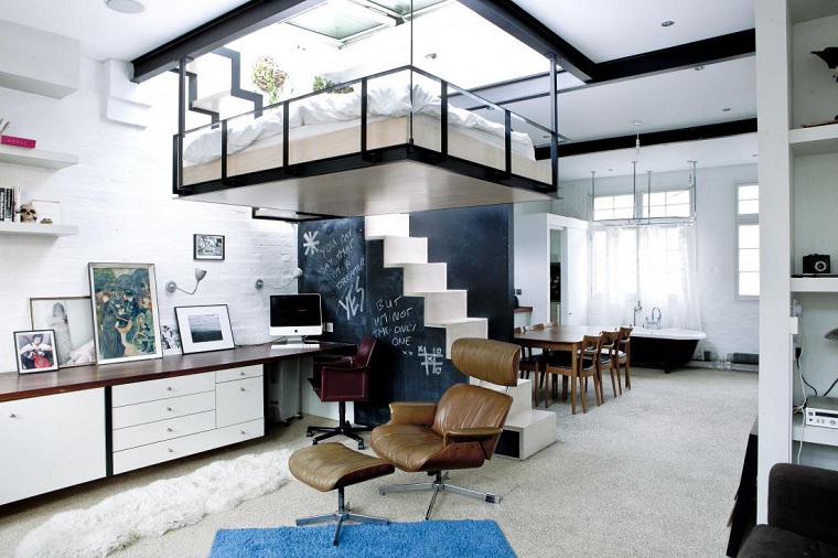 Decoración loft pequeño-espacios techo alto