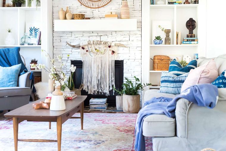 decoración primavera blanco azul