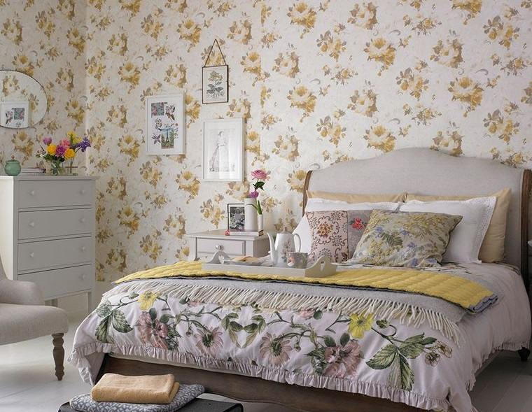 dormitorios papel tapiz floral