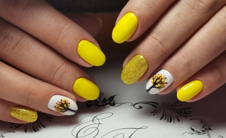 uñas decoradas color amarillo primavera