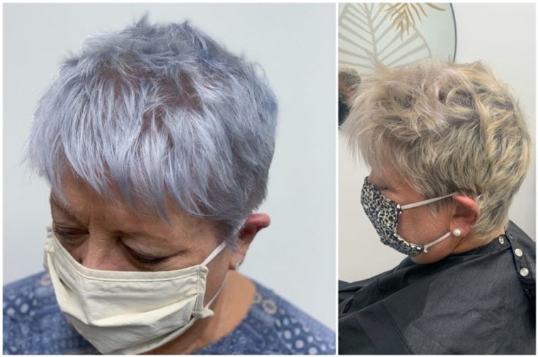 mujeres mayores cabello azul ahumado