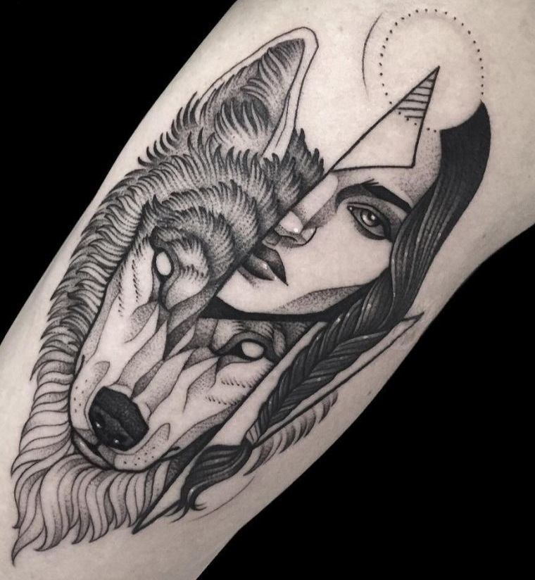 tatuajes de lobo con mujer