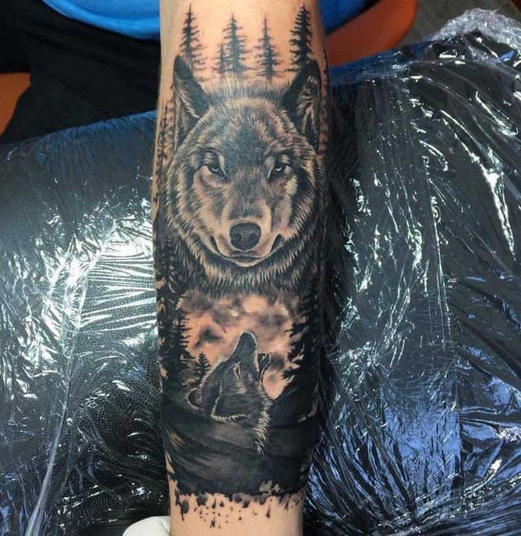 tatuajes de lobo luna