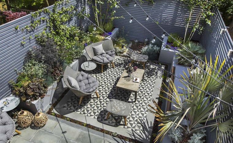 decoración de jardines muebles color gris