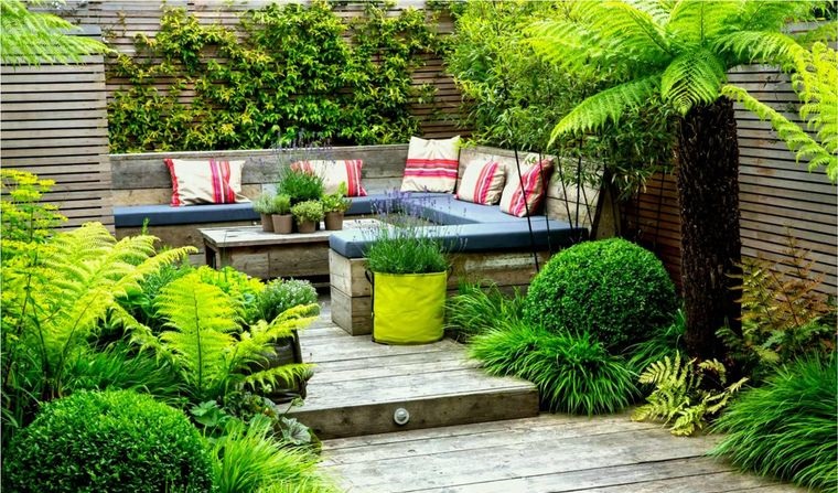 decoración de jardines suelo muebles madera