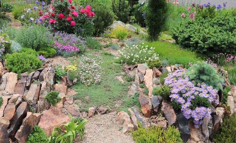 jardín de rocalla diseño colorido
