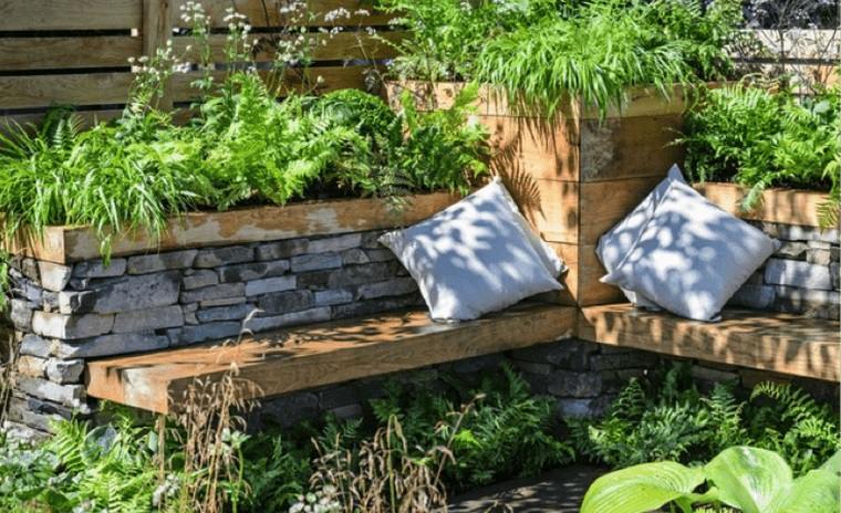 ideas para jardines pequeños asientos rusticos