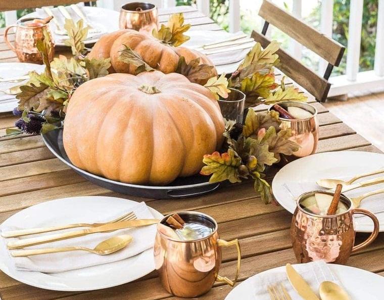 decoración otoño calabazas centro de mesa