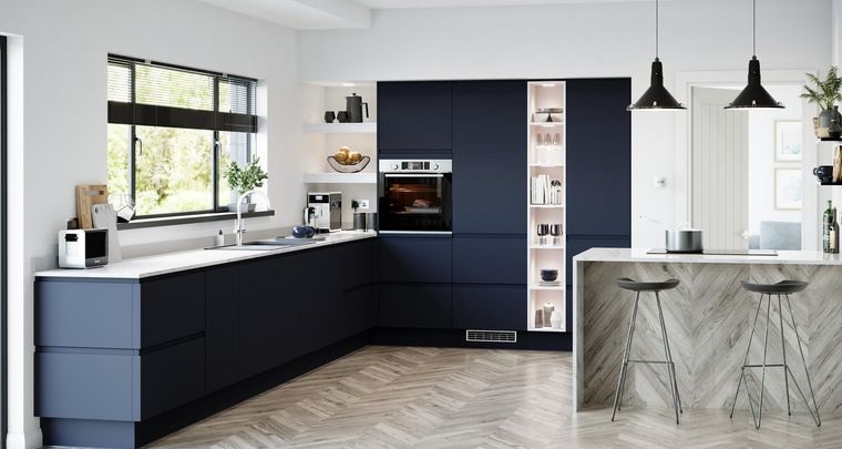 diseños de cocinas muebles en azul