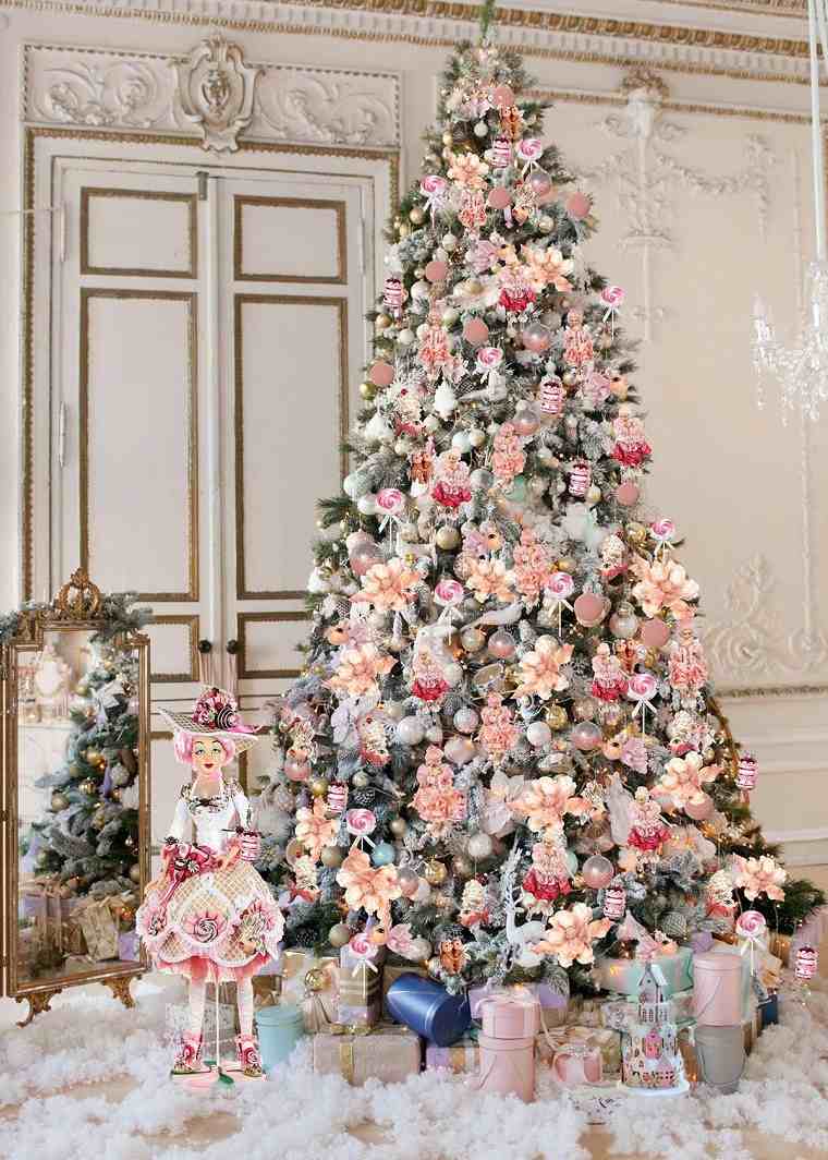 Decoración navideña para casa-arbol-rosa-blanco
