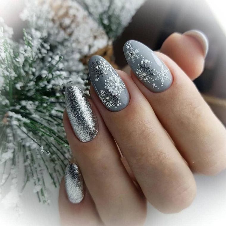 diseño de uñas para navidad gris-2021