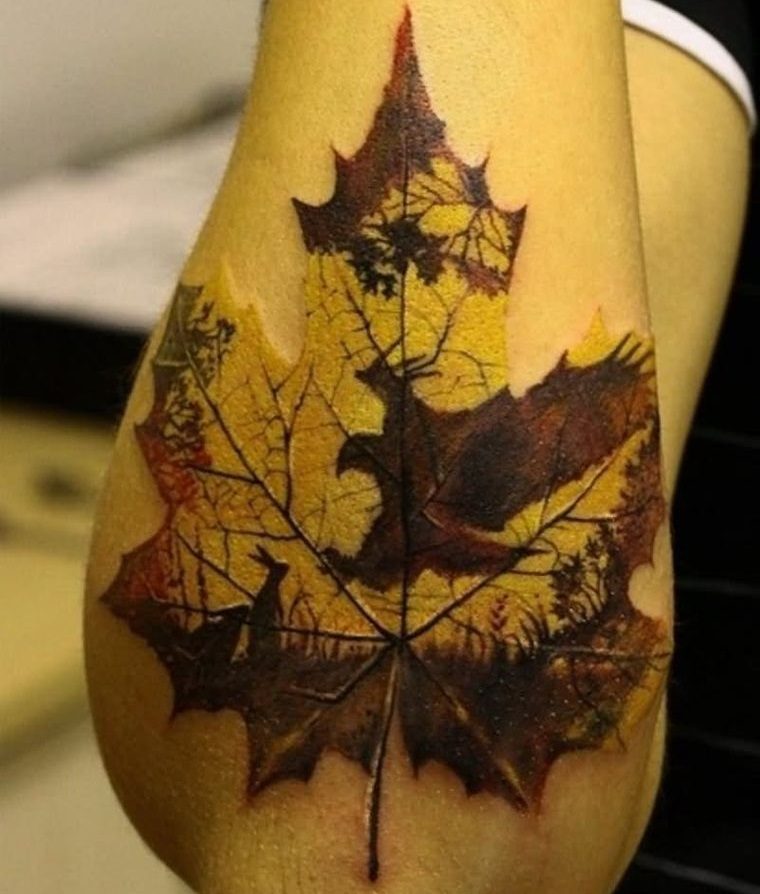 tatuajes de hojas diseño realista